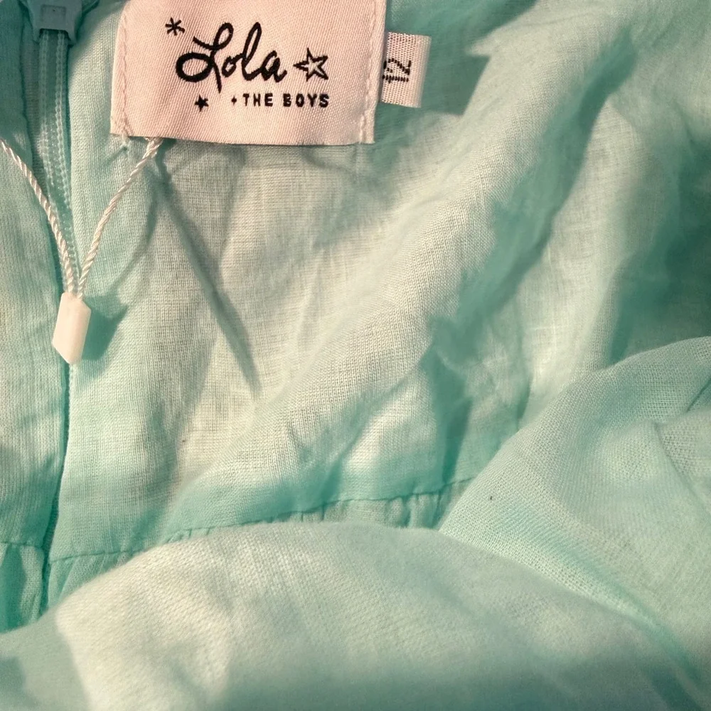 Lola + The Boys Girls Size 12 Aqua Multicolor Sequin Puff Sleeve Tie Back Dress